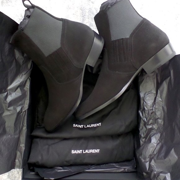 SAINT LAURENT Black Suede Wyatt Chelsea Boots - Picture 1 of 7